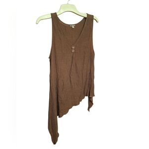 Noelle Enterprises Linen Blend Gauzy Assymetrical Hem Brown Top S/M Whimsigoth